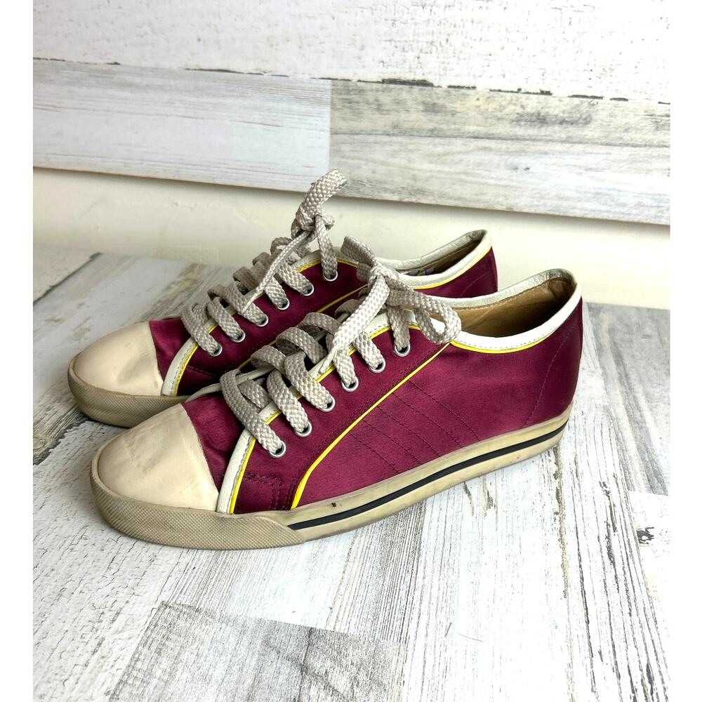 Marc Jacobs Womens 9 Burgundy Satin Leather Lace Up Sneakers Casual Slip Shoe